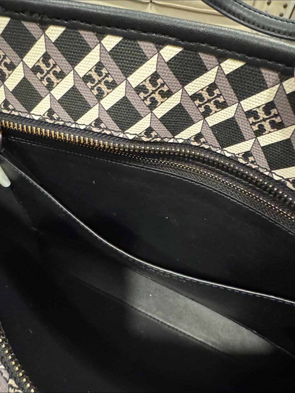 Tory Burch Bag Geo Logo Black & White Print Leather Tote Bag Satchel Crossbody - Picture 13 of 17